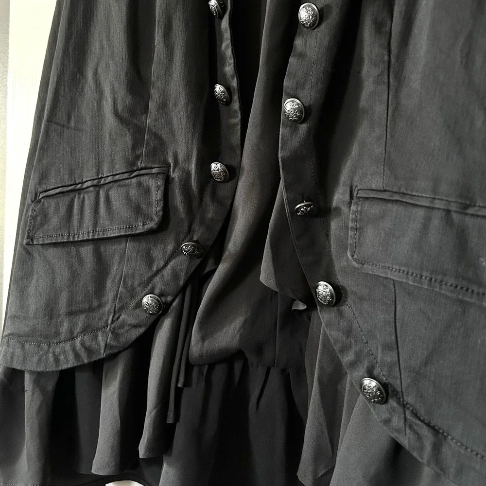 NWT Free People Ruffles Romance Military Jacket Washed Black L Trendy Festival